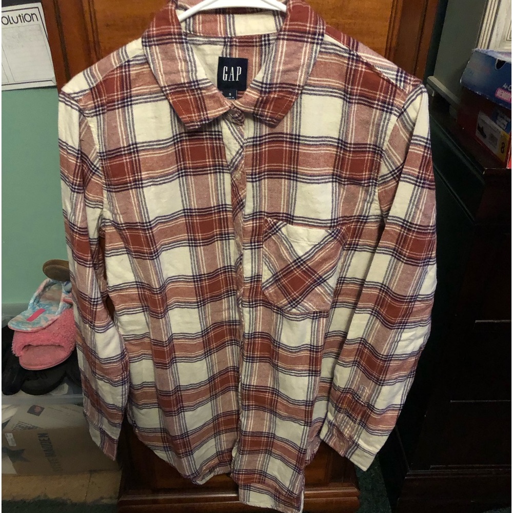 NWT Gap Birch Dana Plaid Button Up I Pocket Shirt Striped - Picture 1 of 5